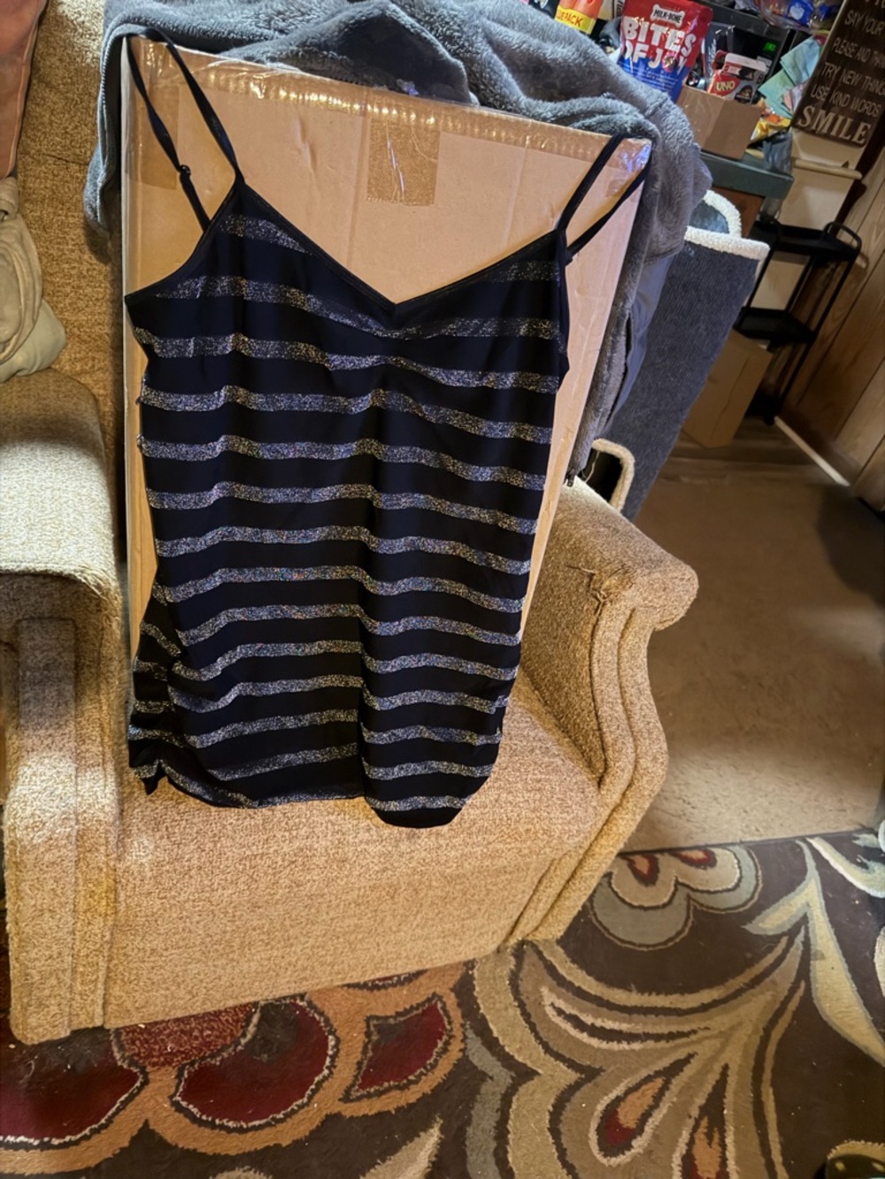 Black Glitter Stripe Camisole Tank Top